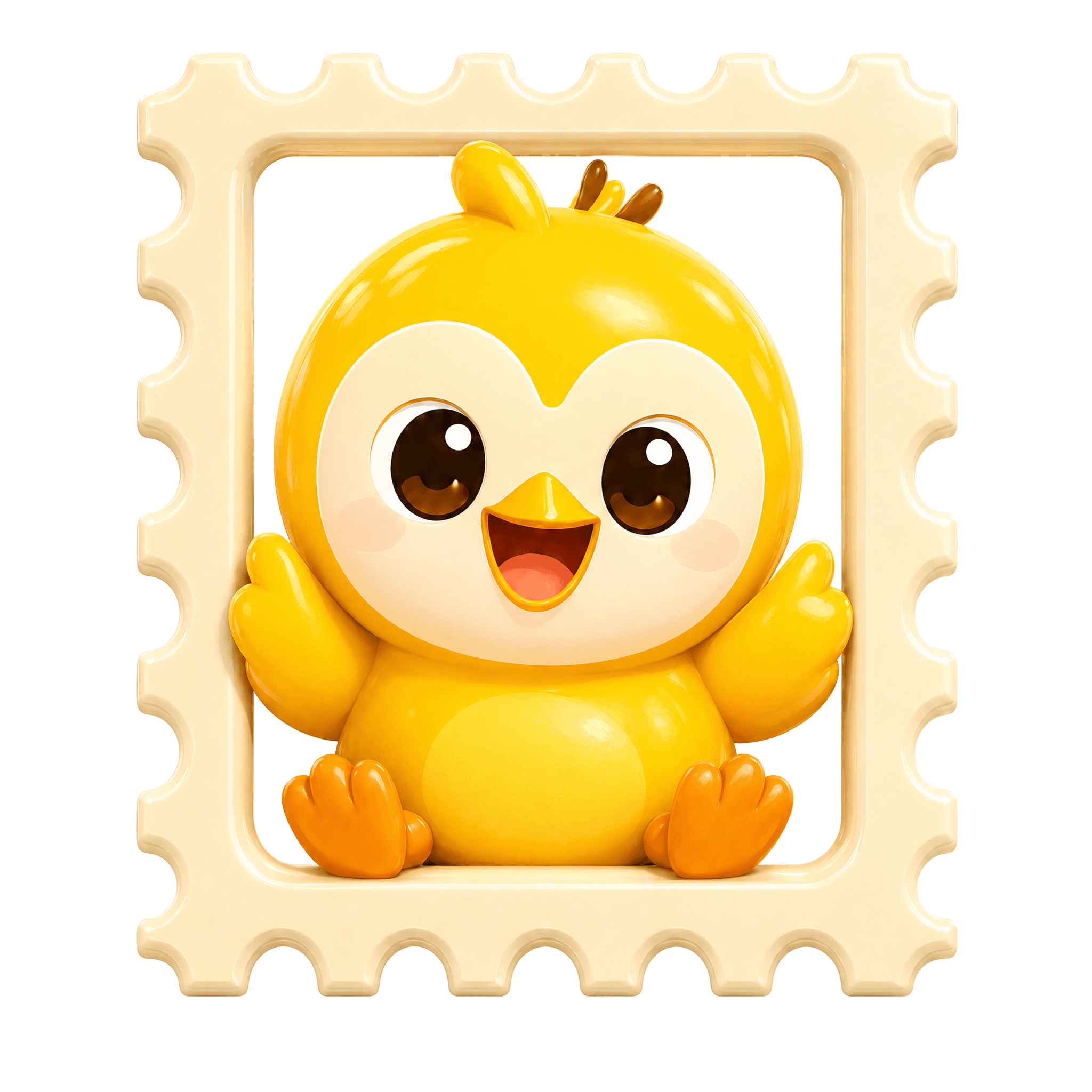 Stampling mascot inside a beautiful postage stamp memory keepsake