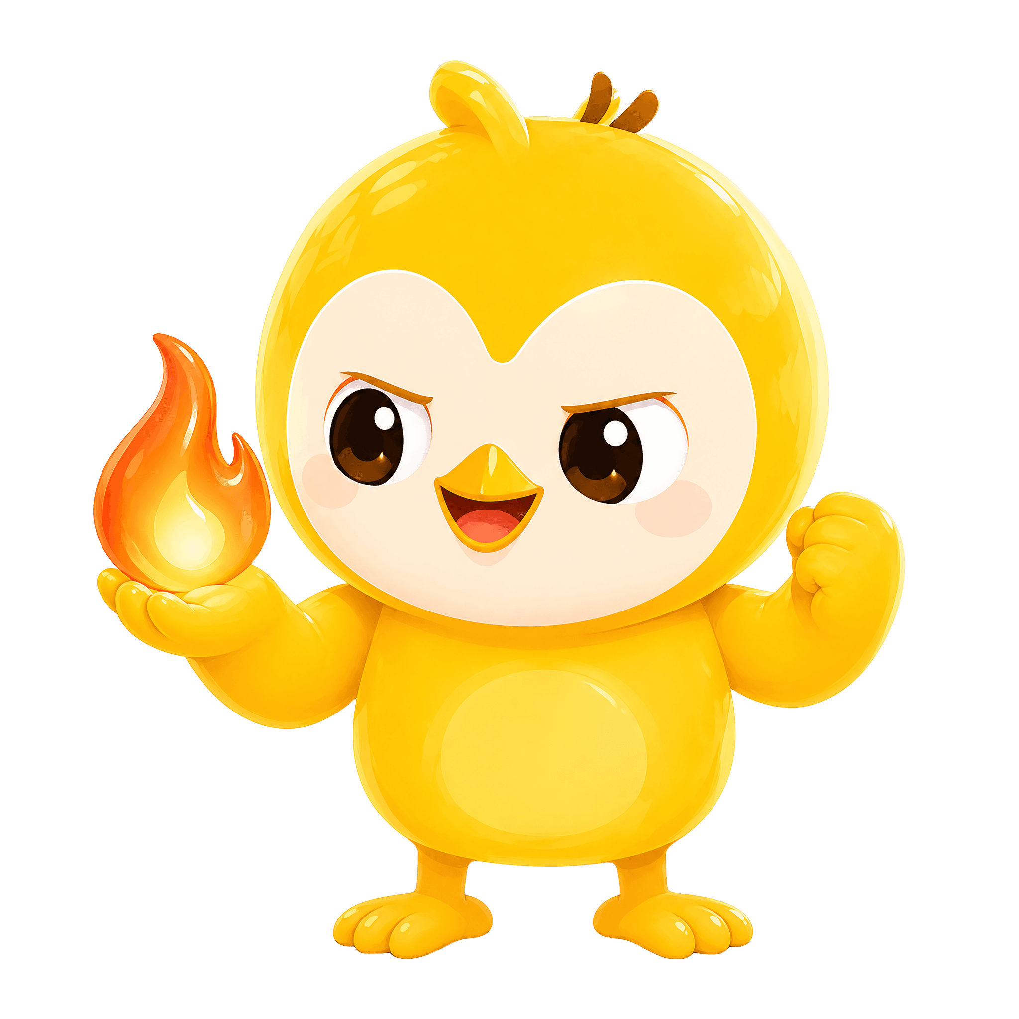 Stampling mascot proudly holding a daily photo streak flame